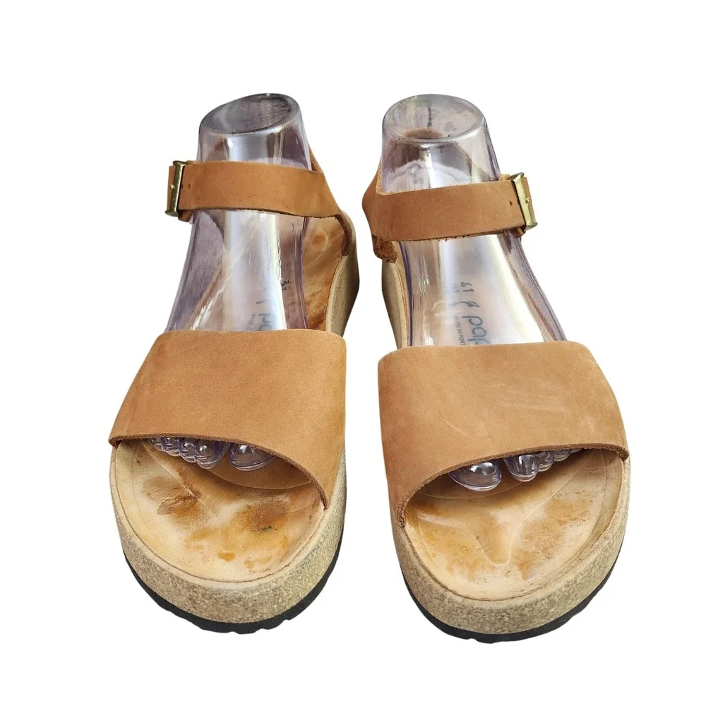 Papillio Birkenstock Glenda Tan Nubuck Leather Platform Wedge Sandals 41 L10 M8